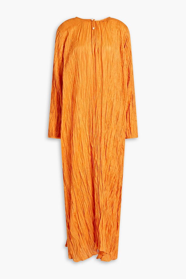 Bead-embellished crinkled satin-crepe midi dress