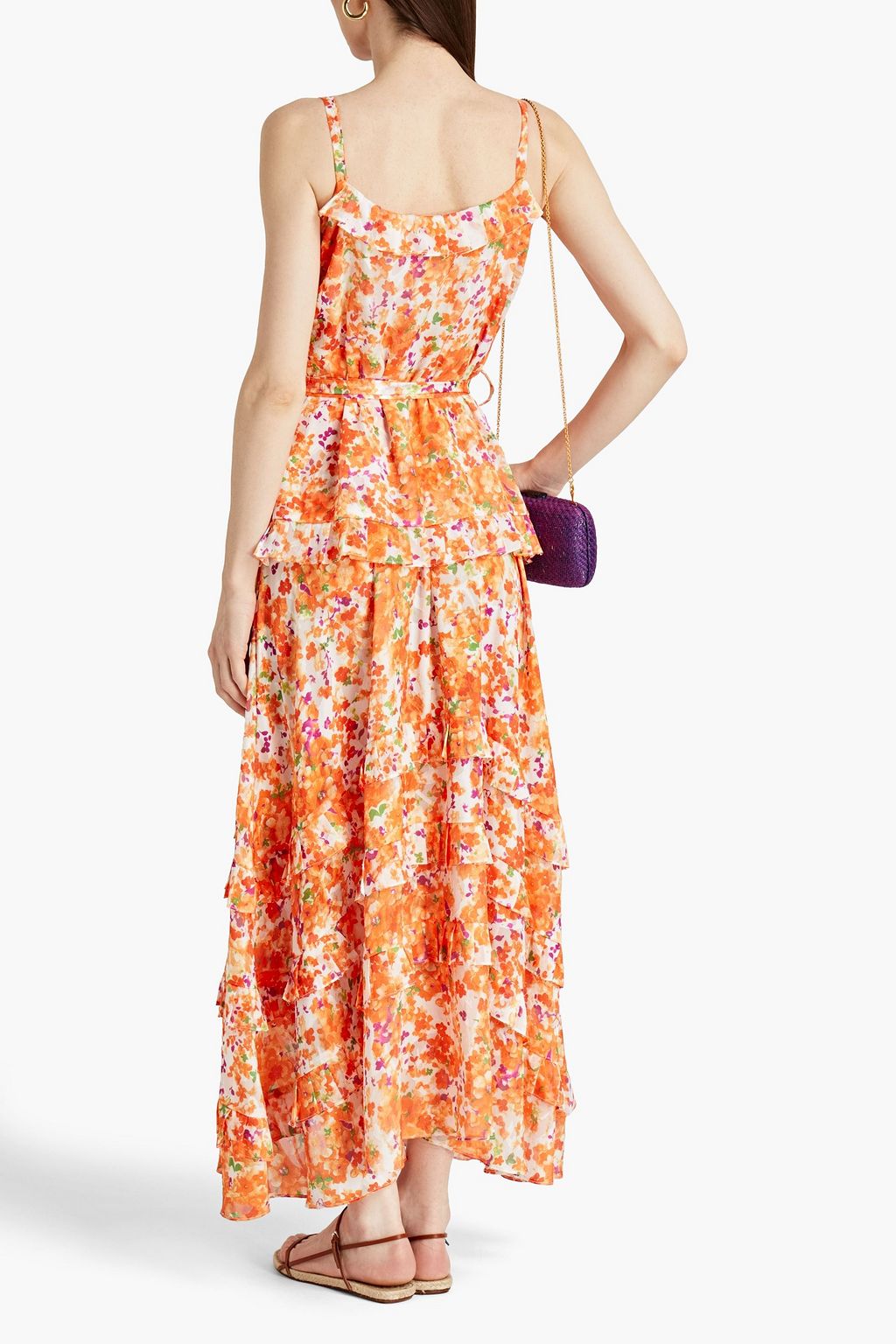BAMBAH Belted floral-print jacquard maxi dress
