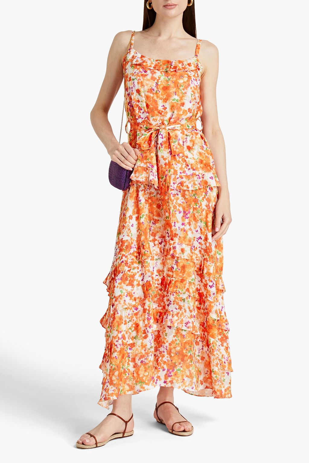 BAMBAH Belted floral-print jacquard maxi dress