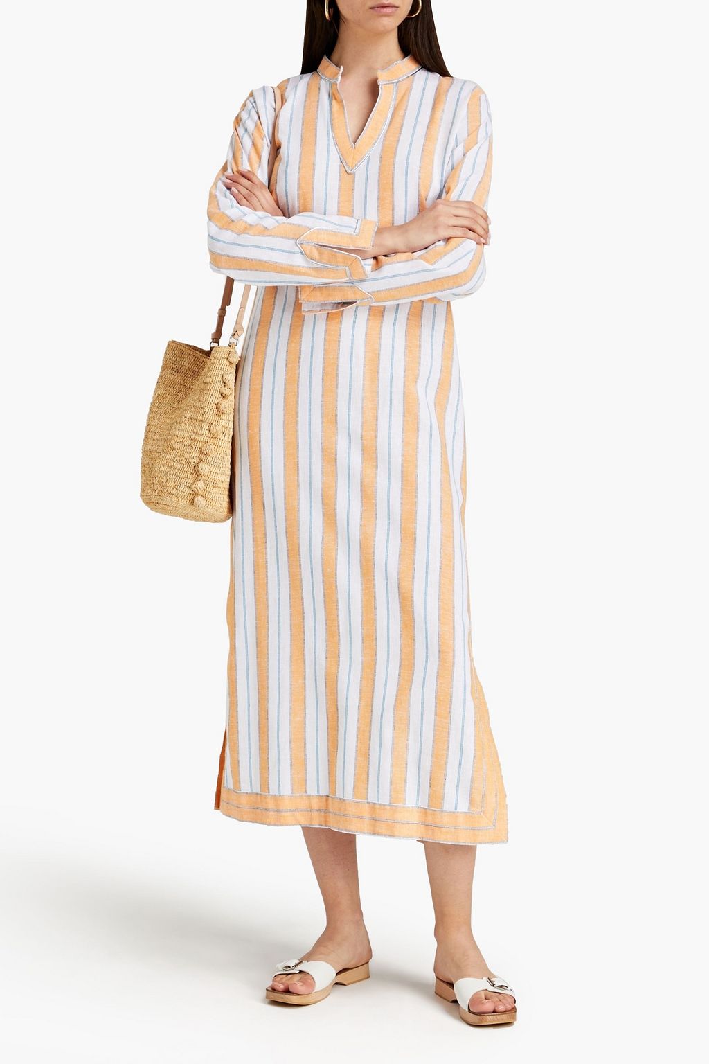 BAMBAH Striped slub linen kaftan