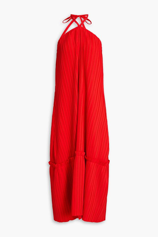 Pleated taffeta midi dress