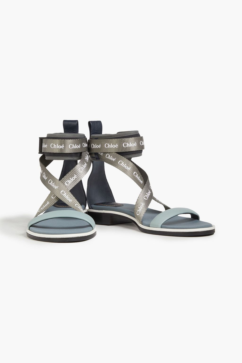 CHLOÉ Leather-trimmed logo-print woven sandals