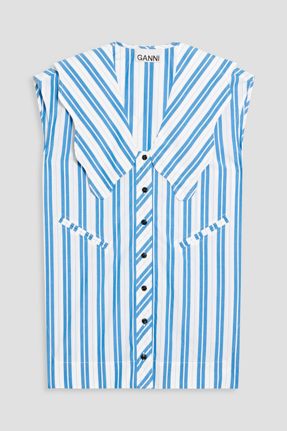 ganni - oversized striped cotton-poplin shirt - white - xxs/xs