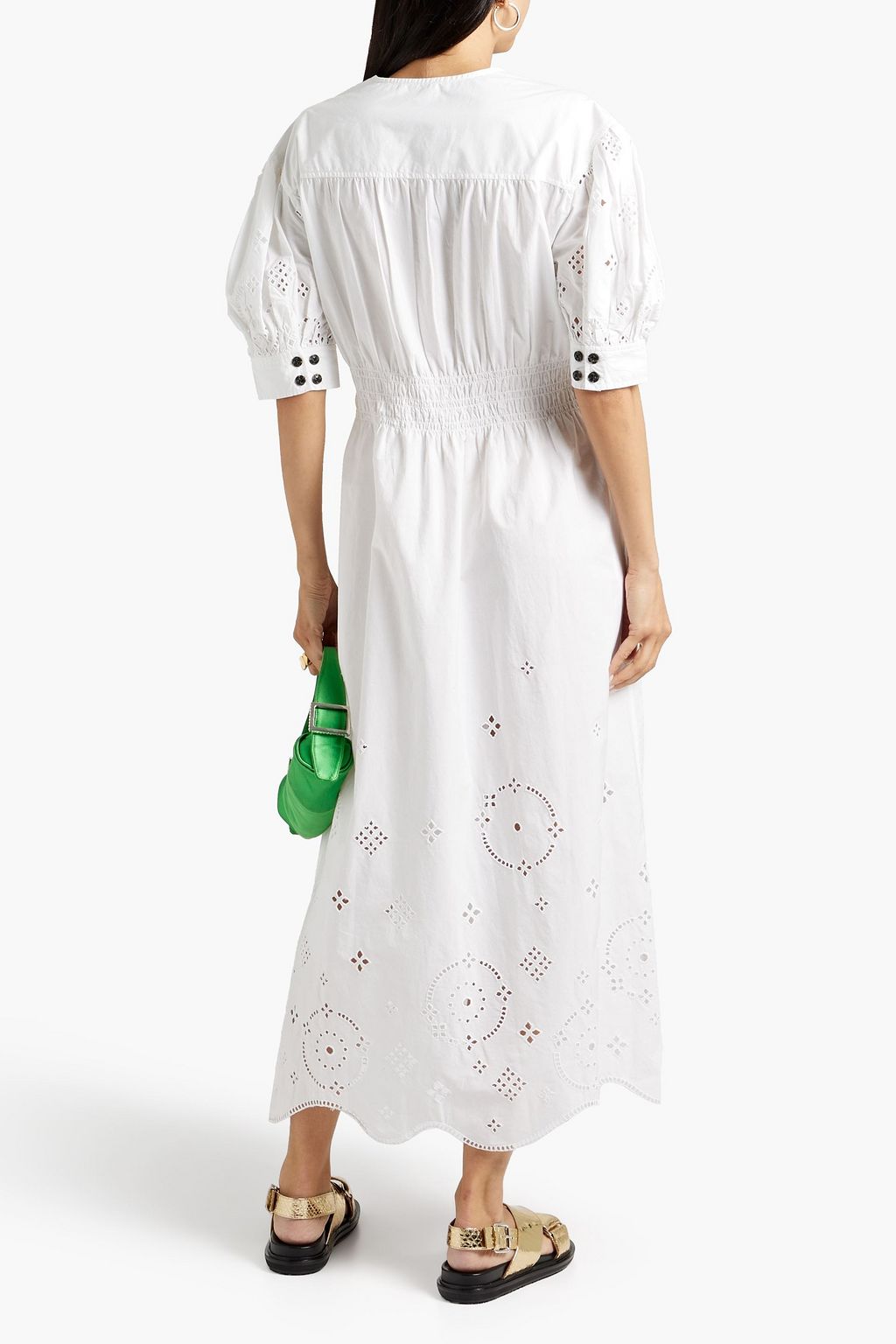 GANNI Shirred organic broderie anglaise cotton midi dress
