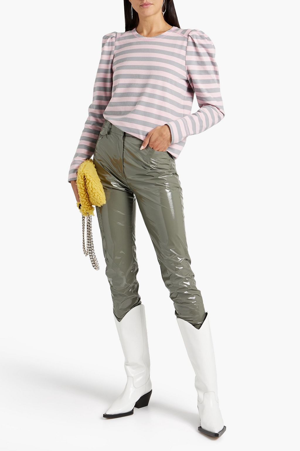 GANNI Gathered striped cottonjersey top THE