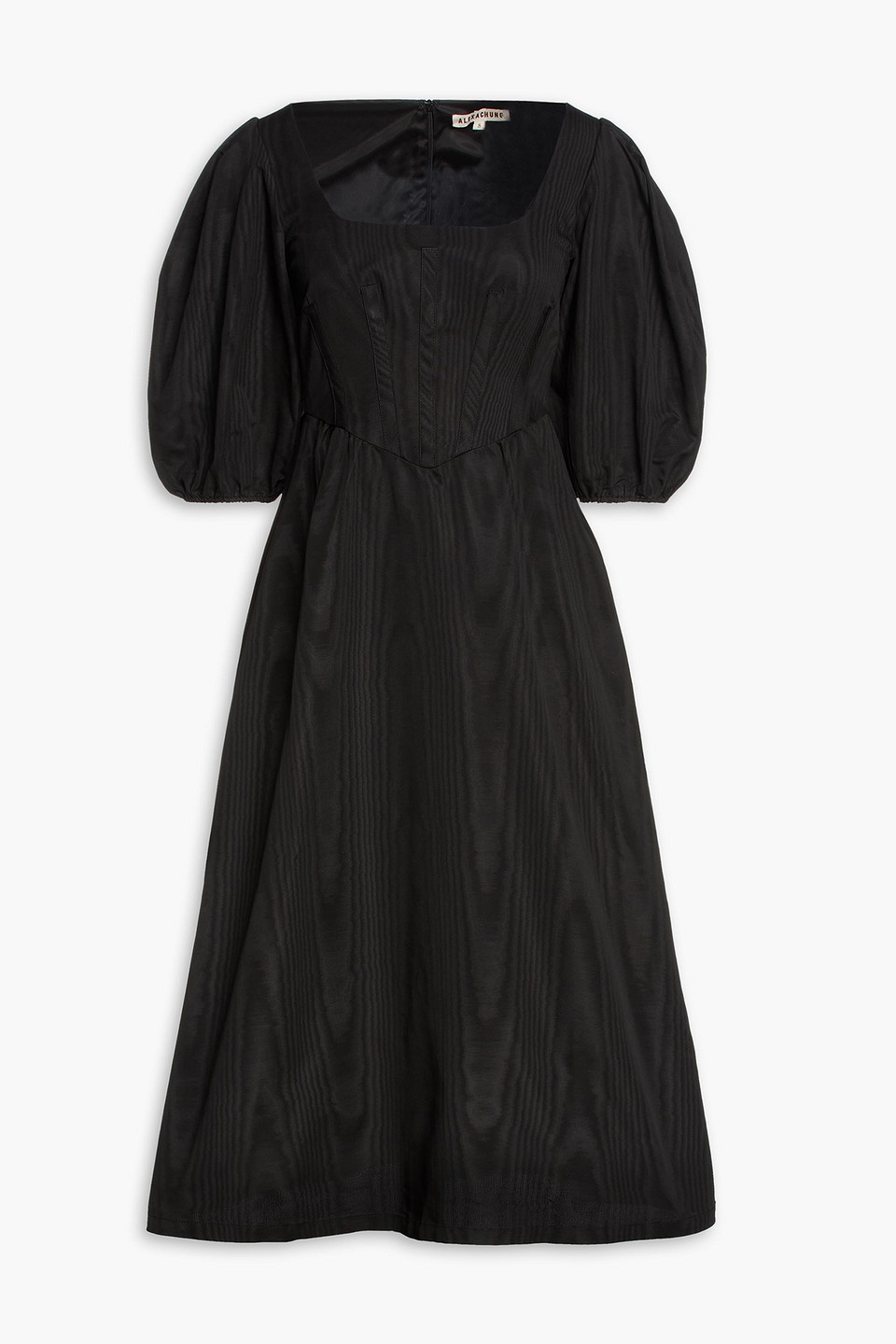 Alexa Chung Gathered Cotton-blend Moire Midi Dress In Black