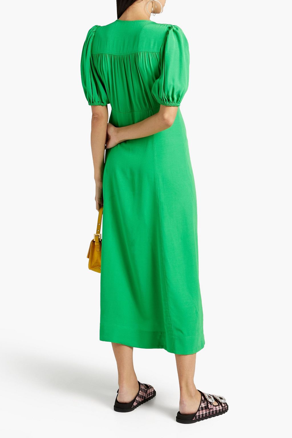 GANNI Gathered jacquard midi dress