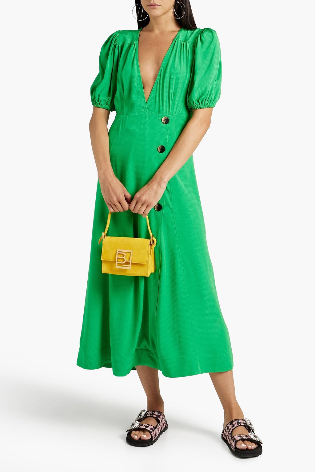 GANNI Gathered jacquard midi dress