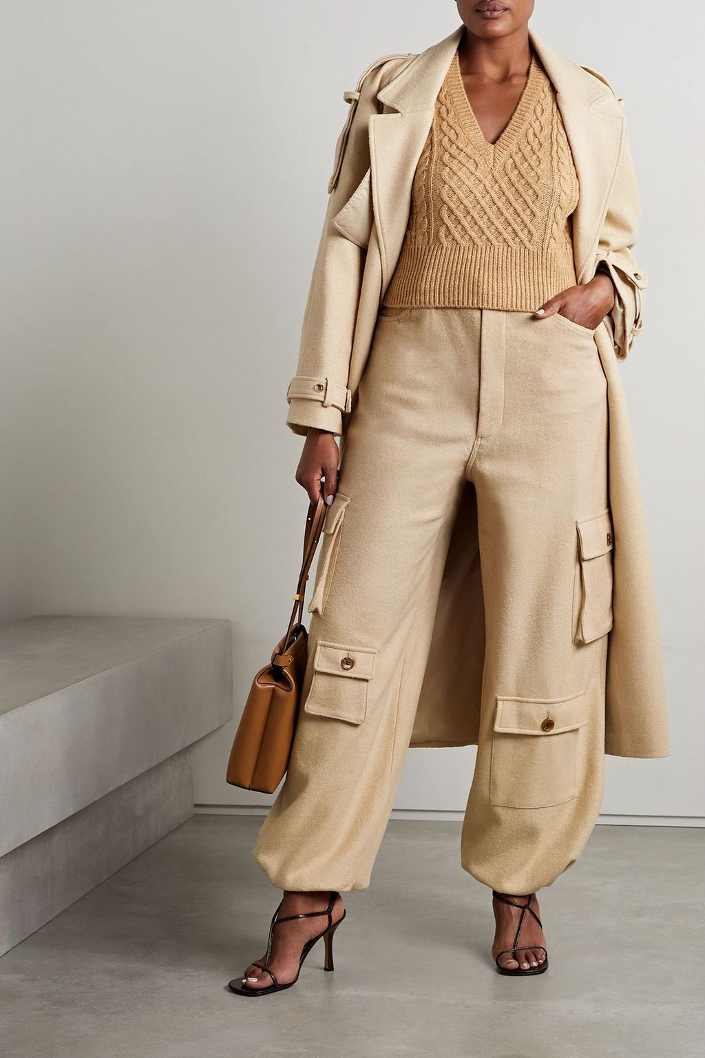 THE FRANKIE SHOP Hailey wool-blend felt tapered cargo pants