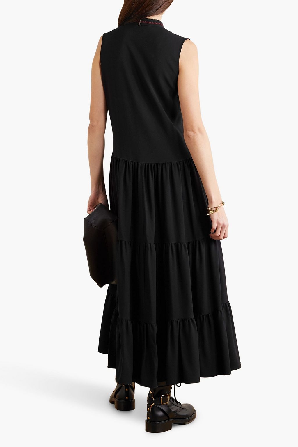CHLOÉ Tiered embroidered cady midi dress