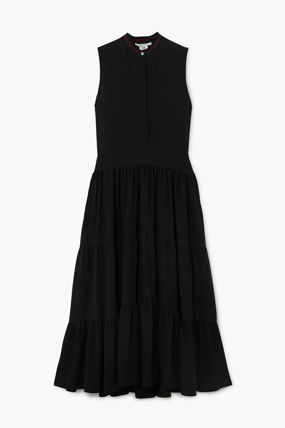 Chloé Tiered Embroidered Cady Midi Dress In Black