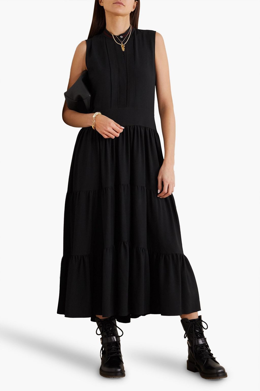 CHLOÉ Tiered embroidered cady midi dress
