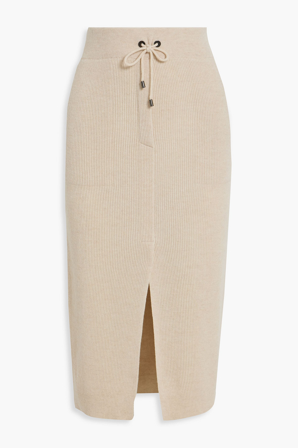 Brunello Cucinelli Ribbed Cashmere Midi Skirt In Brown