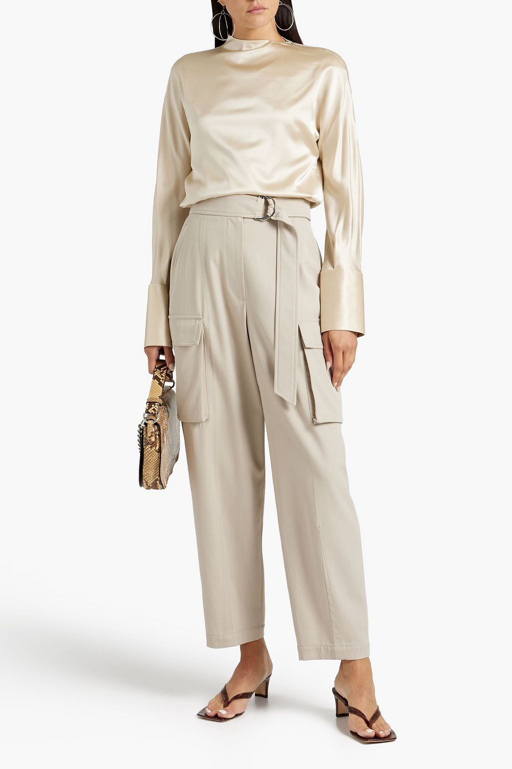 BRUNELLO CUCINELLI Belted wool and cotton-blend twill tapered pants