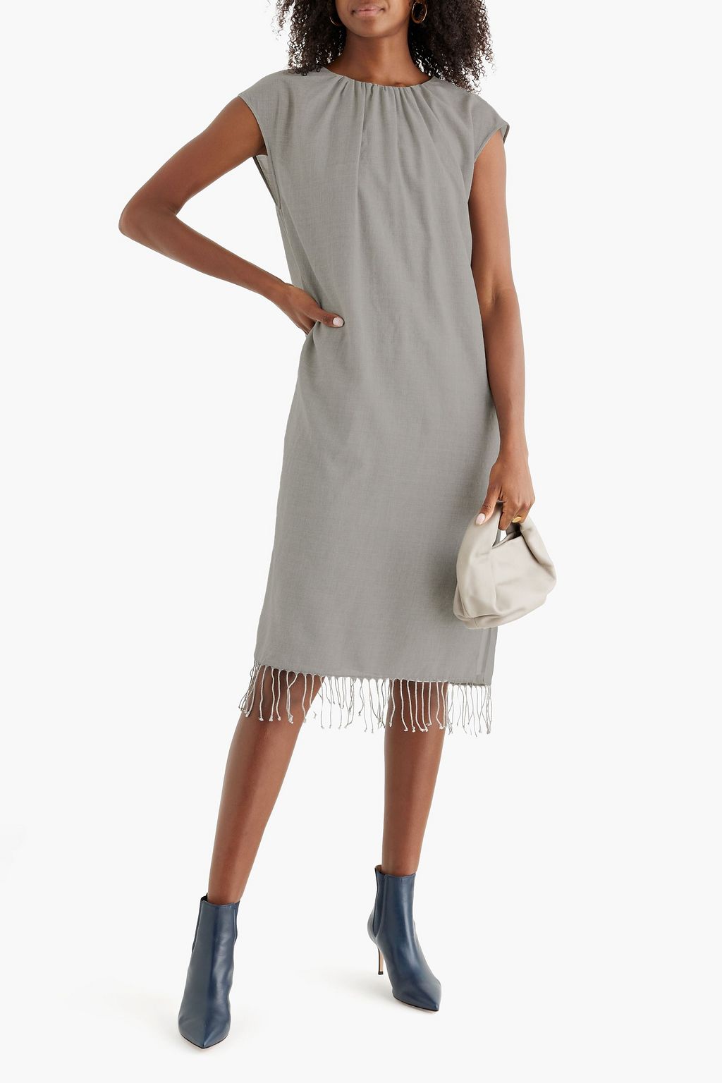 BRUNELLO CUCINELLI Fringed mélange woven dress