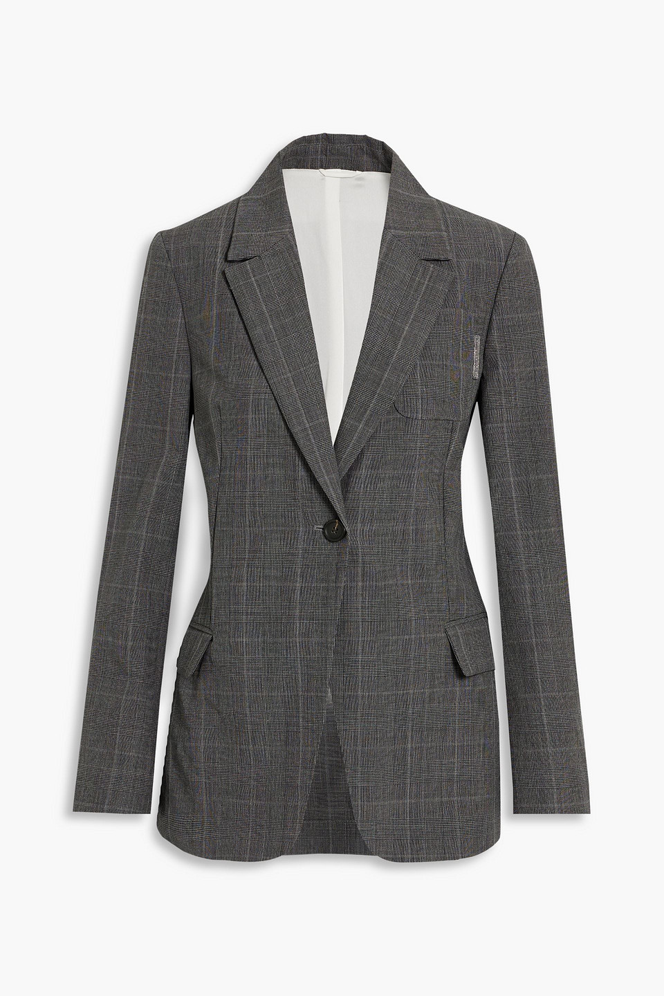 brunello cucinelli - bead-embellished prince of wales checked wool blazer - gray - it 42