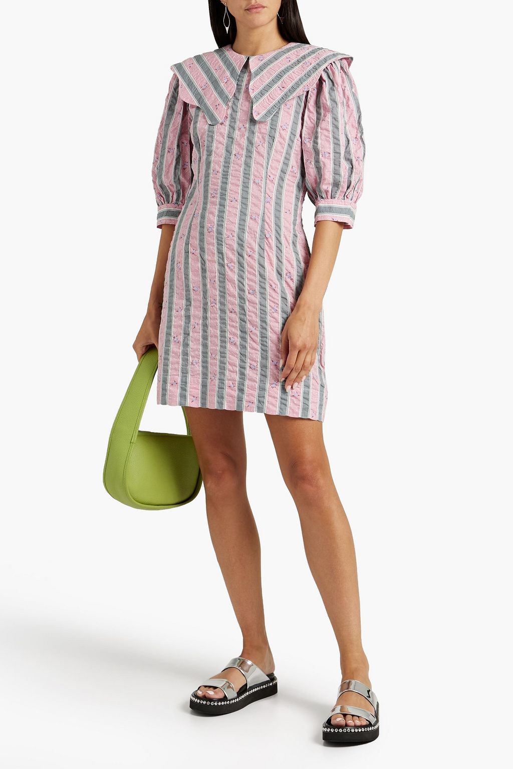 GANNI Printed organic cotton-seersucker mini dress