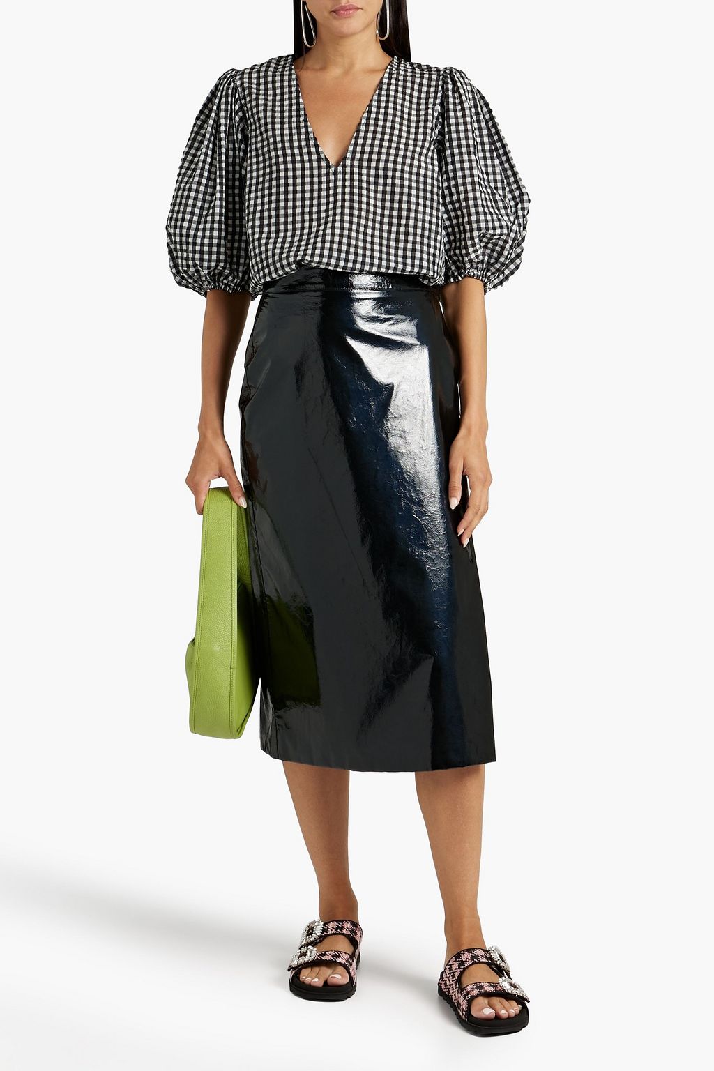 GANNI Gingham seersucker top