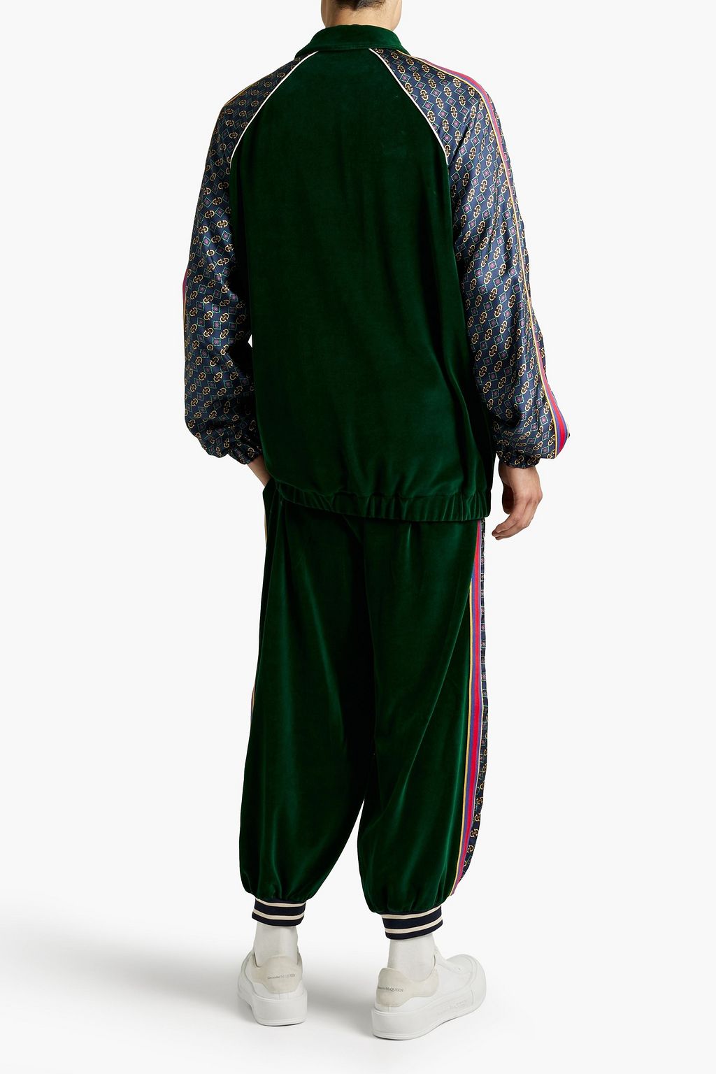 GUCCI Bedruckte Sporthose aus Velours aus einer Baumwollmischung und glänzendem Twill