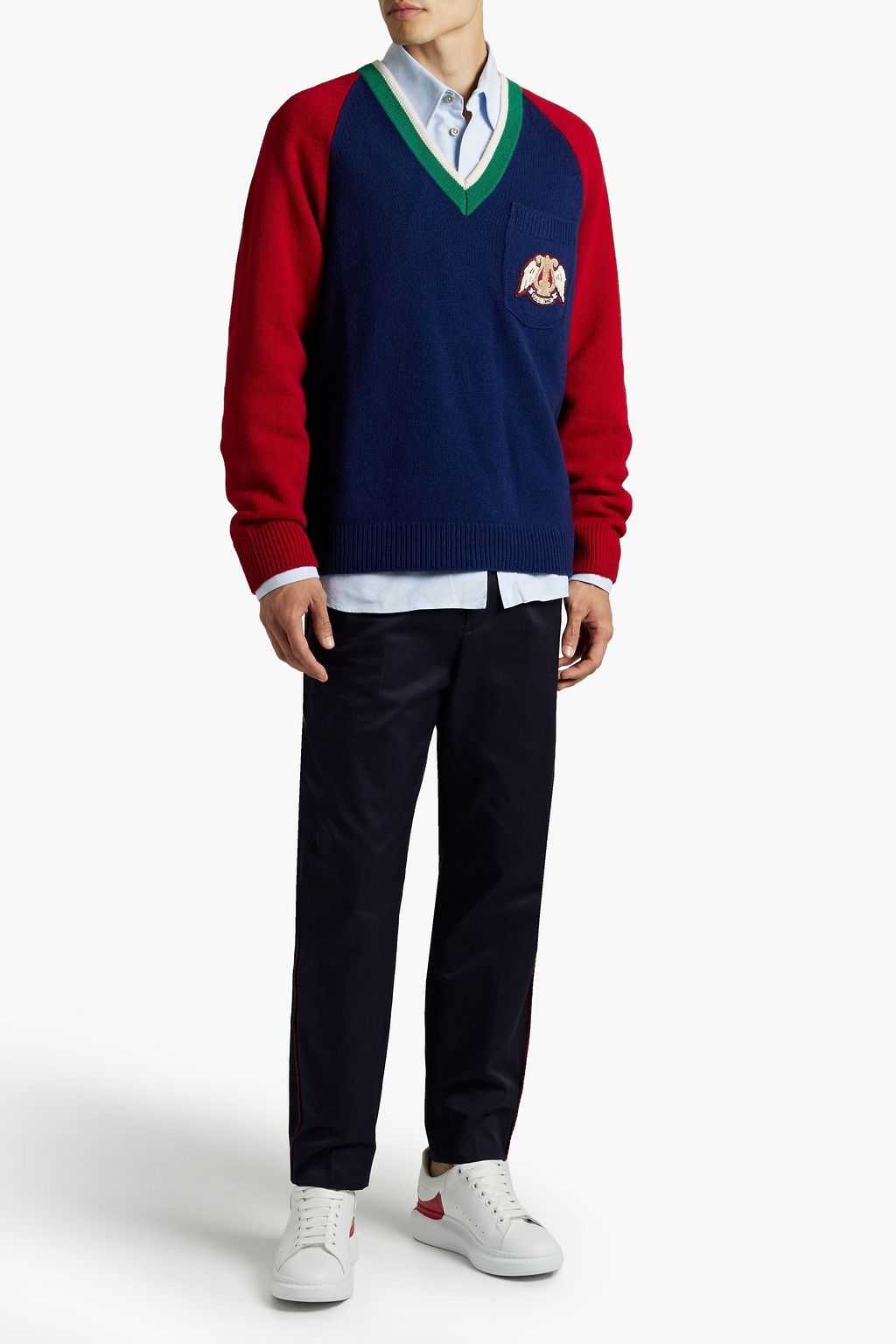 GUCCI Appliquéd color-block wool sweater