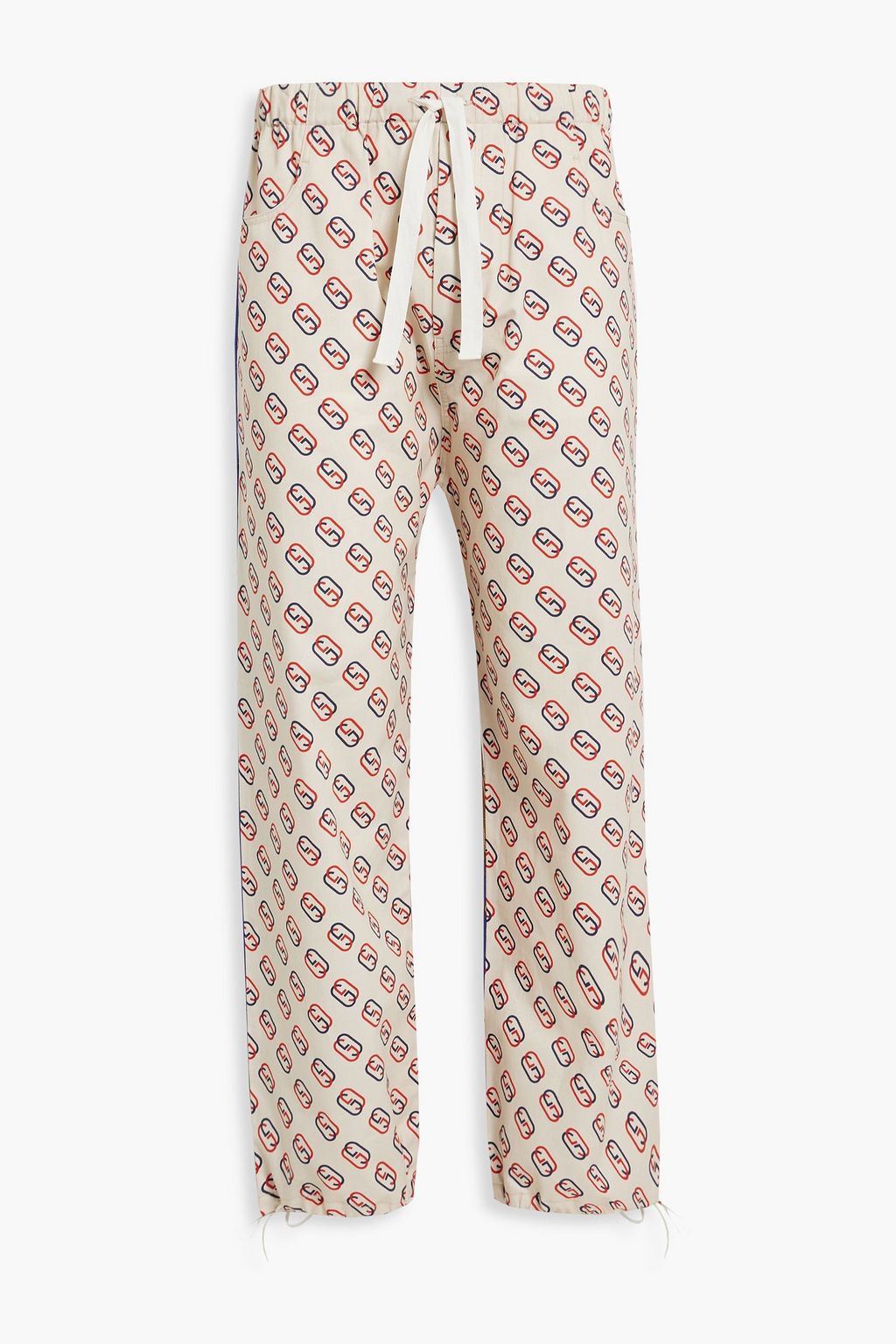 GUCCI Printed satin-paneled cotton-gabardine drawstring pants