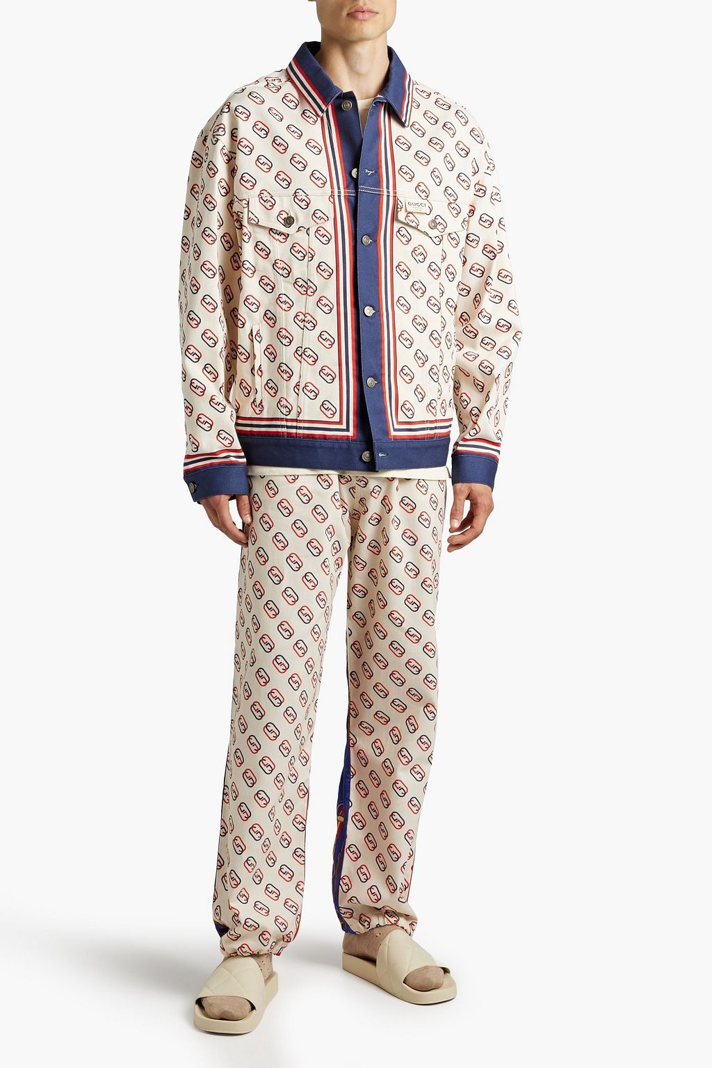 GUCCI Printed satin-paneled cotton-gabardine drawstring pants