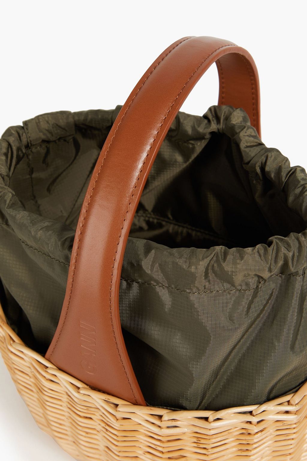 GANNI Beuteltasche aus Shell und Weidengeflecht mit Lederbesatz