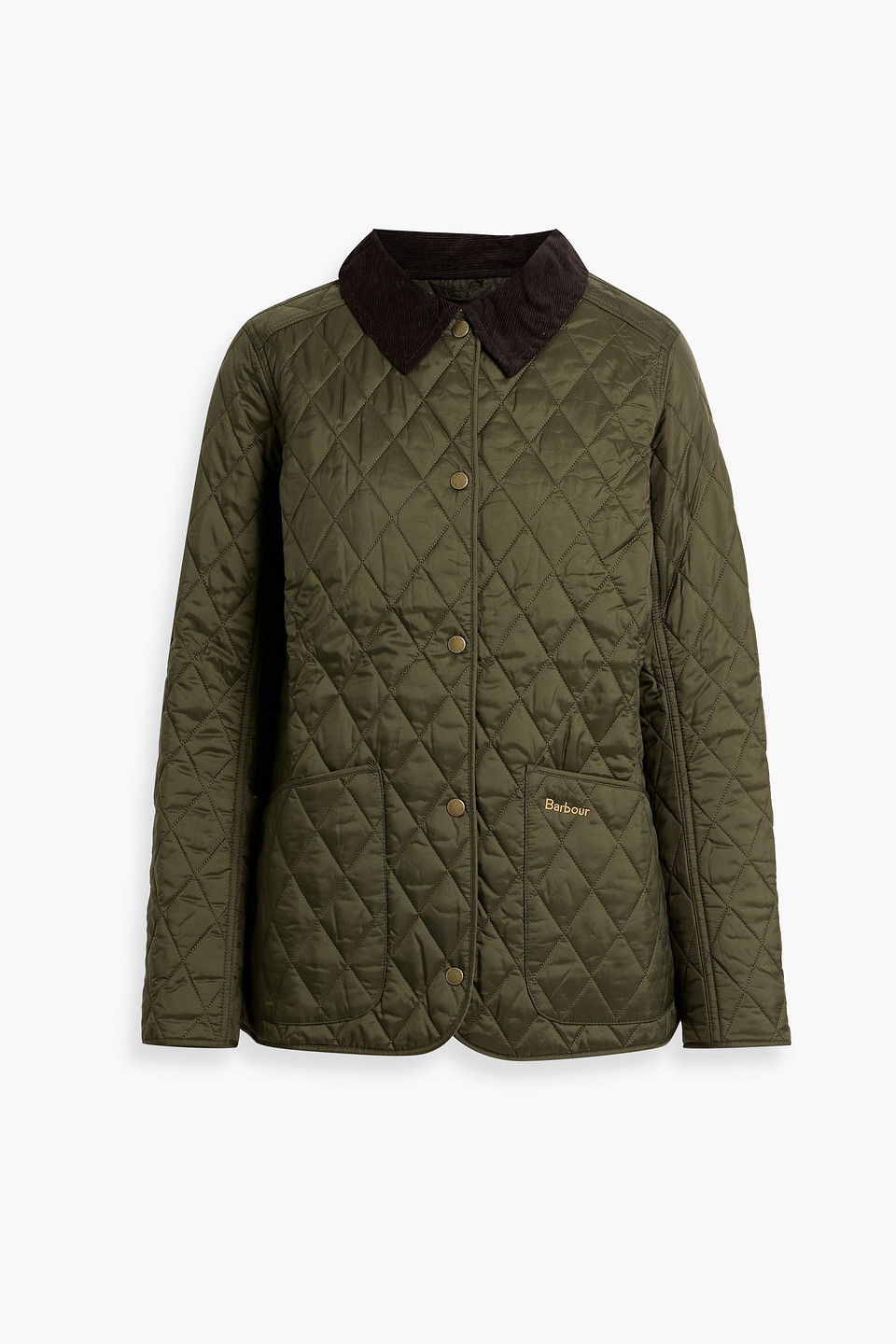 barbour - annandale corduroy-trimmed quilted shell jacket - green - uk 16