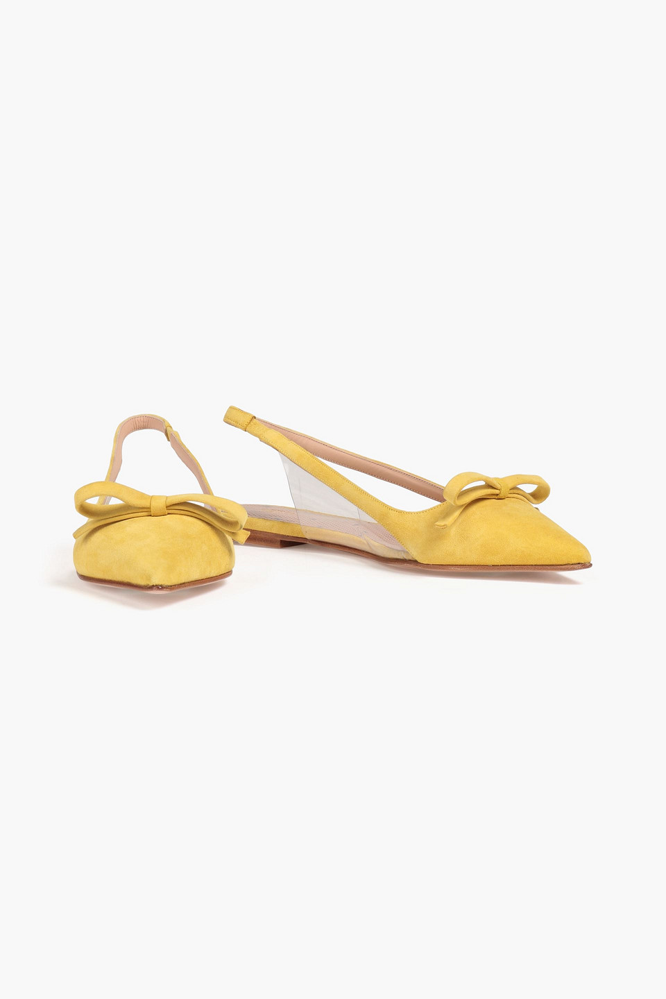 Redv Embellished Pvc-trimmed Suede Point-toe Slingback Flats In Yellow