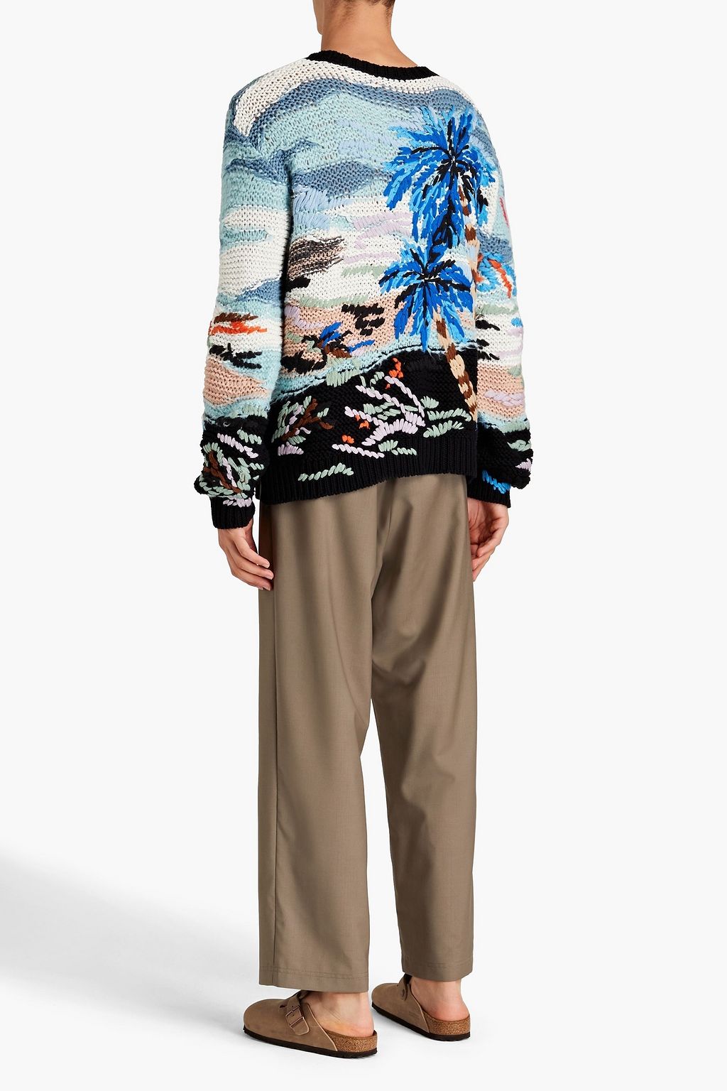 VALENTINO Embroidered intarsia cotton, cashmere and silk-blend sweater