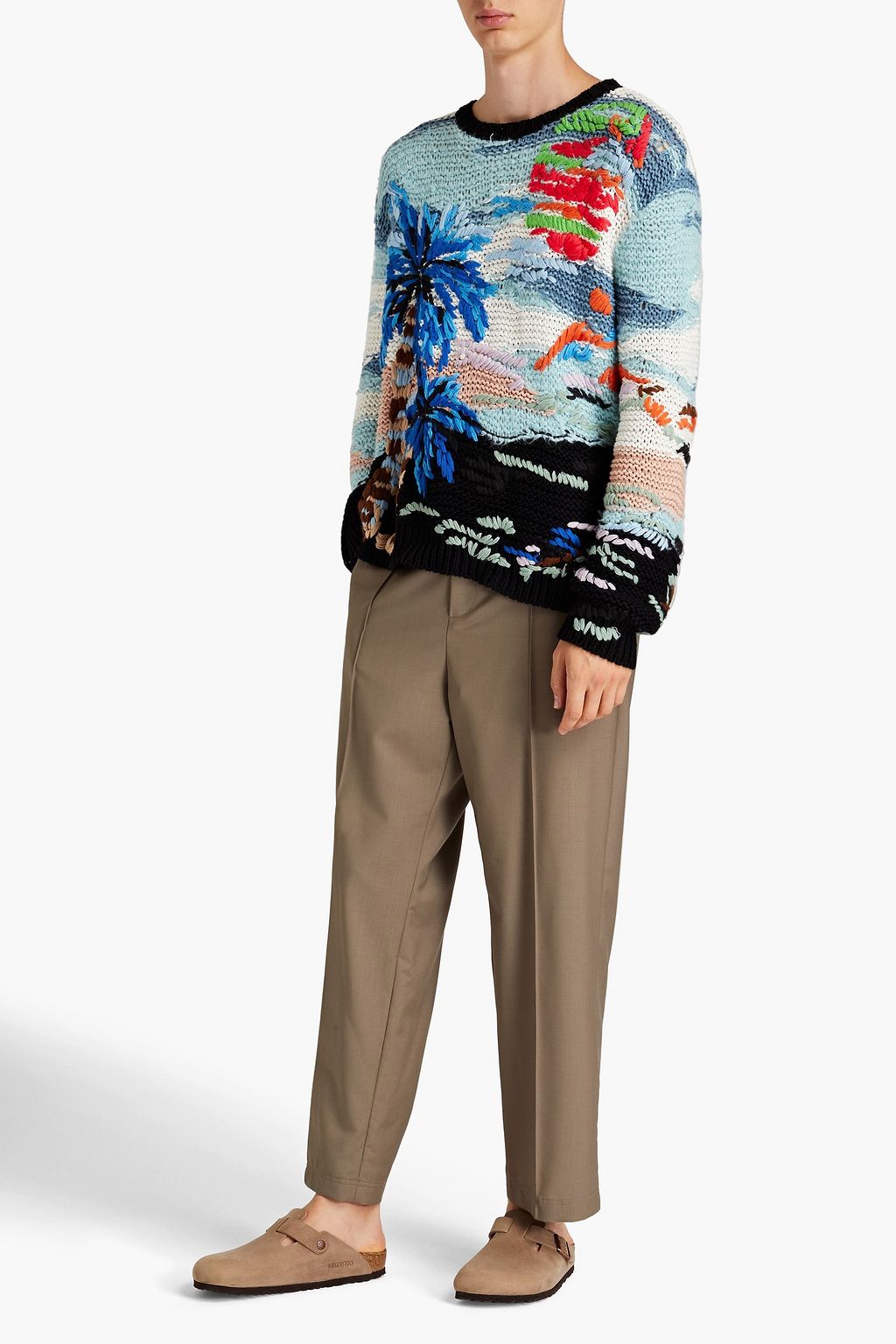 VALENTINO Embroidered intarsia cotton, cashmere and silk-blend sweater