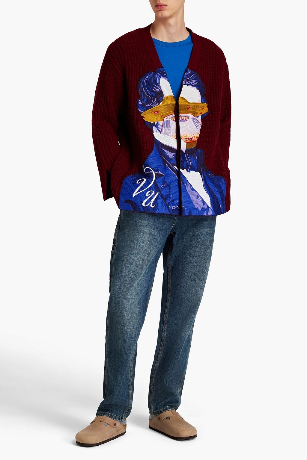 VALENTINO GARAVANI WITH UNDERCOVER Oversized-Cardigan aus einer gerippten Woll-Kaschmirmischung mit Stickereien