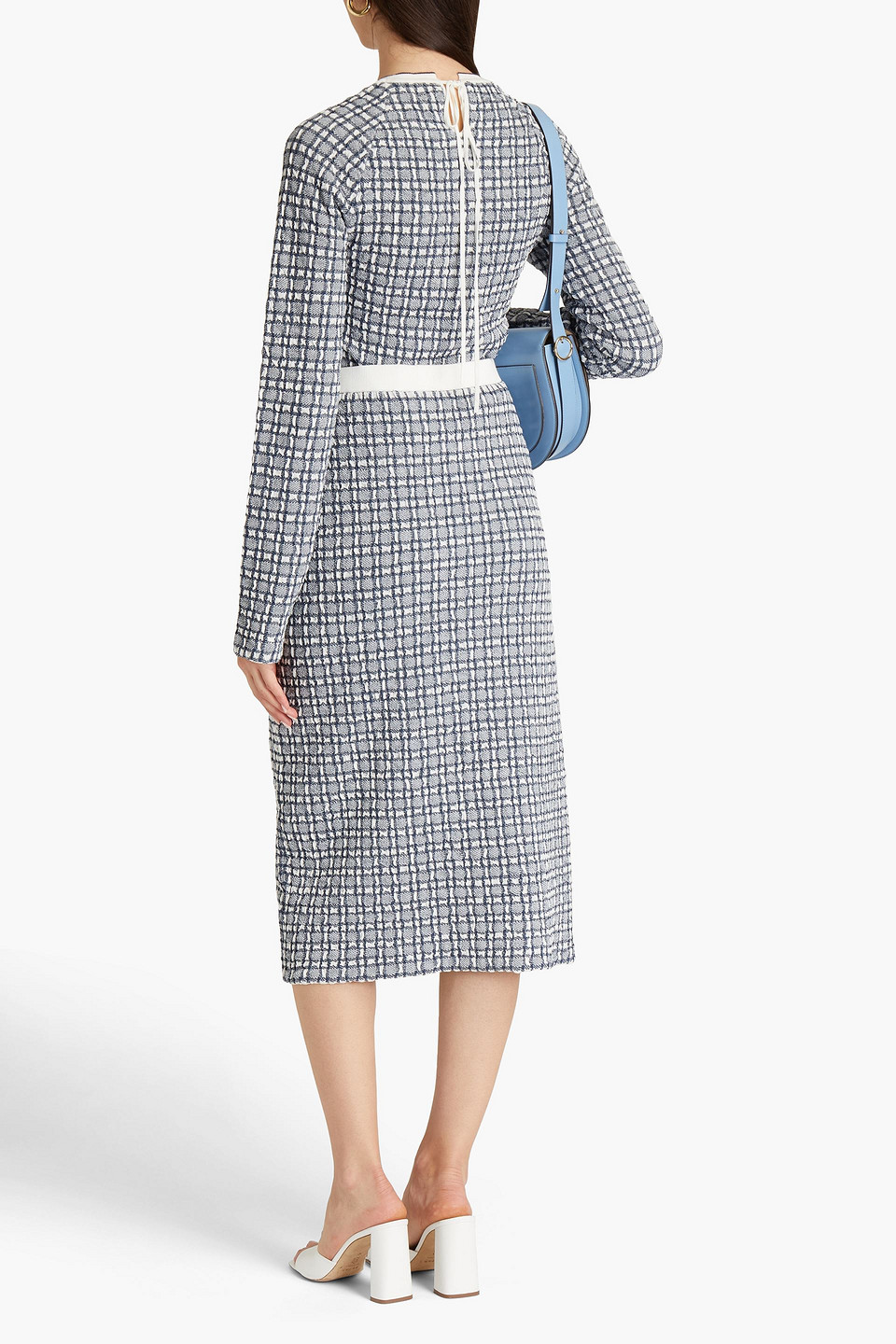 Victoria Beckham Checked Jacquard-knit Sweater In Navy