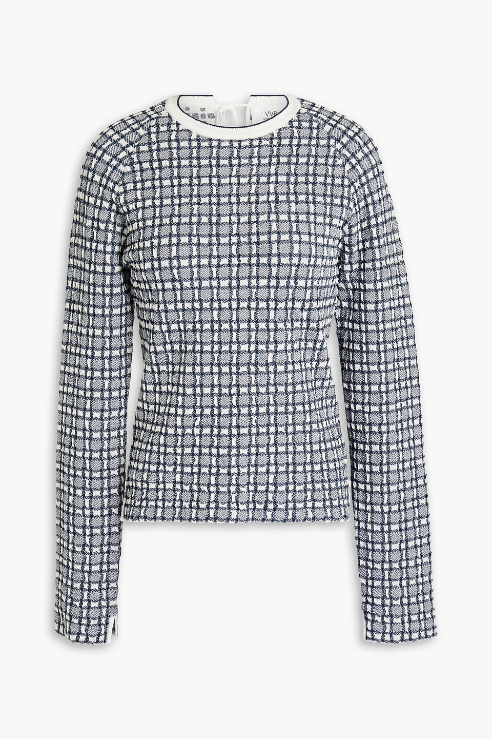 Victoria Beckham Checked Jacquard-knit Sweater In Navy