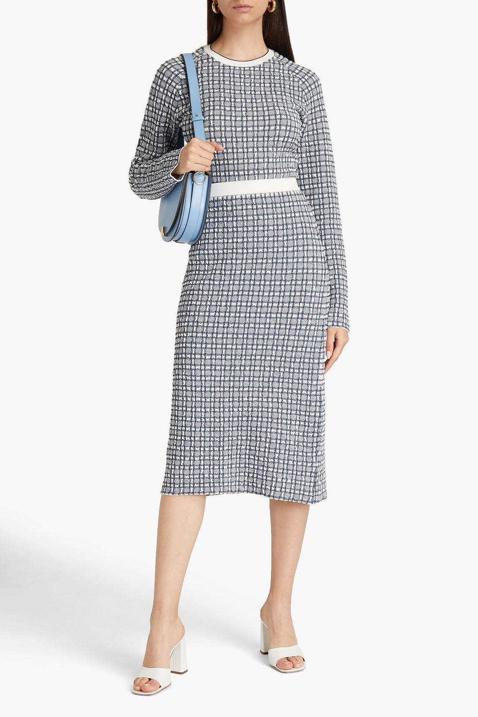 Victoria Beckham Checked Jacquard-knit Sweater In Navy