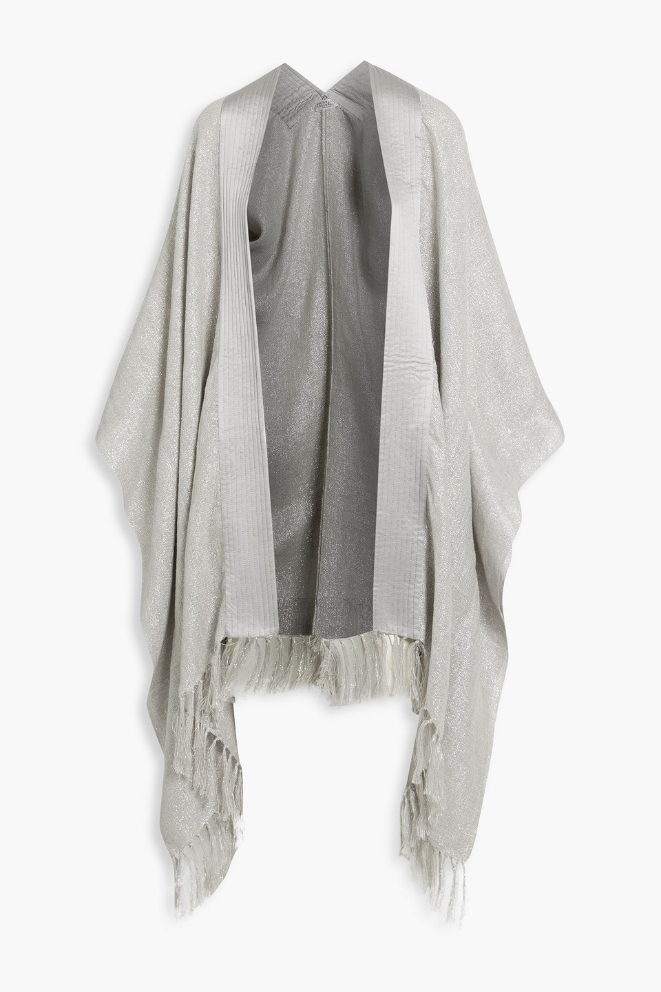Brunello Cucinelli Fringed Metallic Woven Cape In Gray