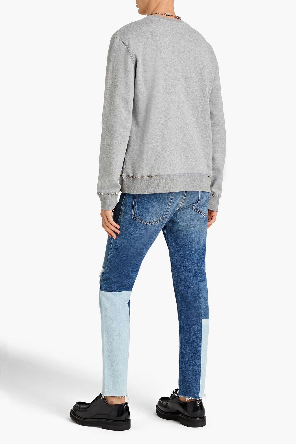 VALENTINO GARAVANI Studded mélange French cotton-blend terry sweatshirt