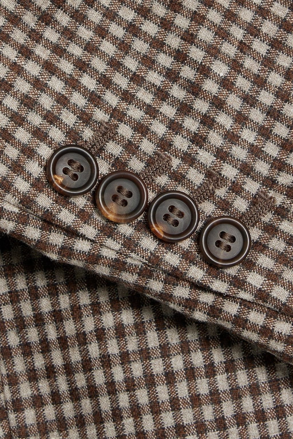 BRUNELLO CUCINELLI Cropped checked wool, silk and linen-blend blazer