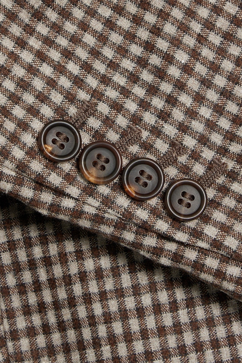 Shop Brunello Cucinelli Cropped Checked Wool, Silk And Linen-blend Blazer In Brown