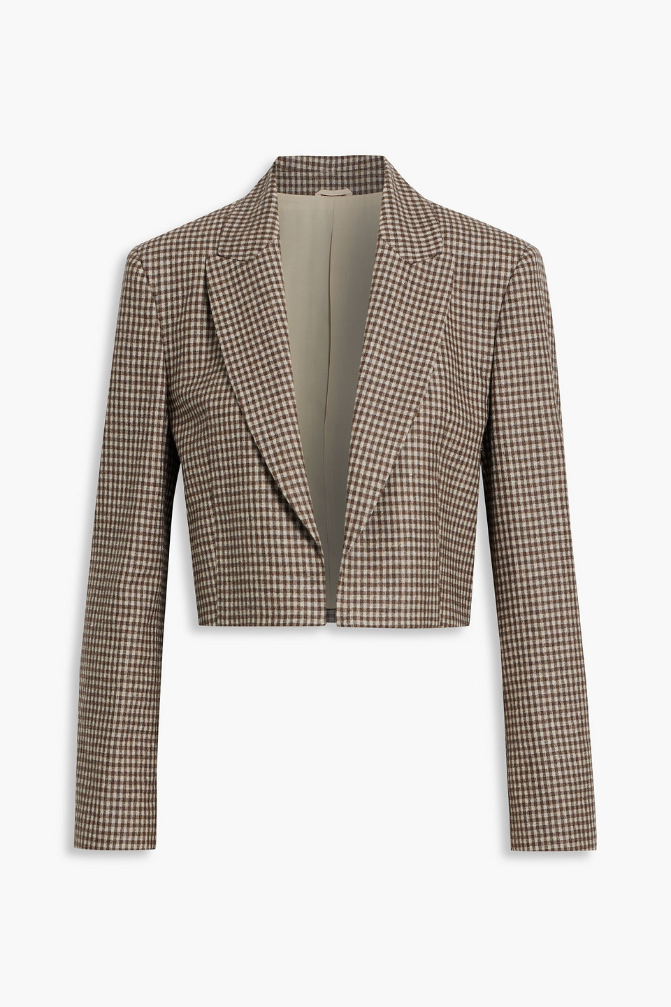 Cropped checked wool, silk and linen-blend blazer