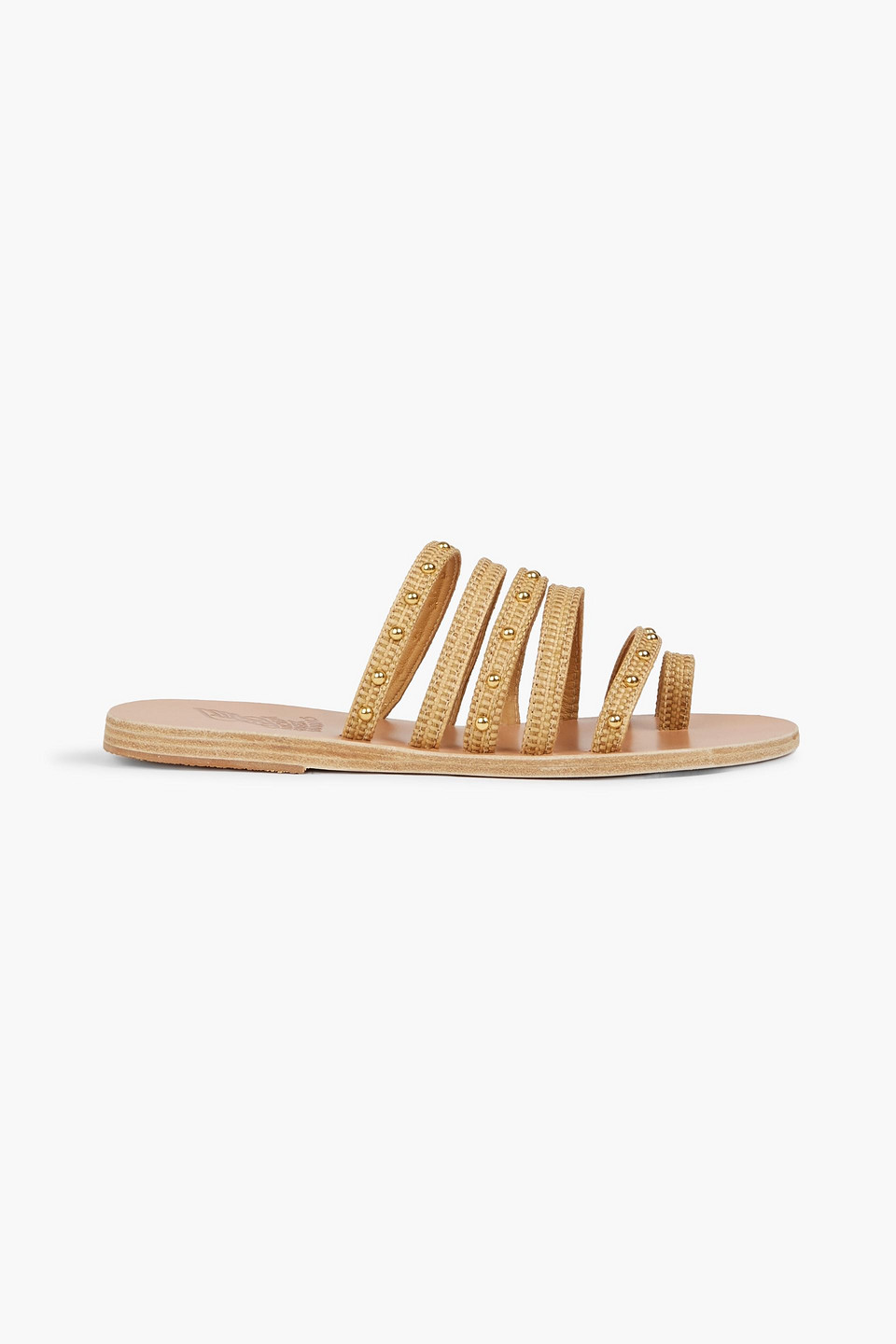 Ancient Greek Sandals Woman Niki Studded Raffia Sandals Neutral