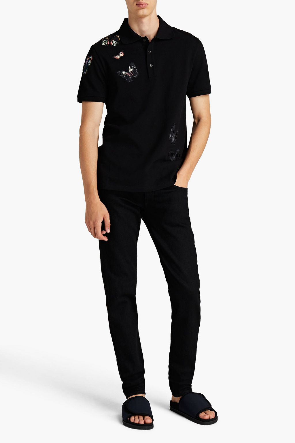 VALENTINO Embroidered cotton-piqué polo shirt