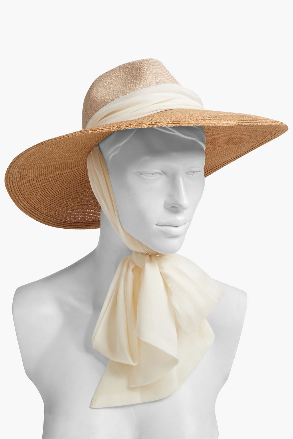 EUGENIA KIM Cassidy chiffon-trimmed two-tone hemp-blend sunhat