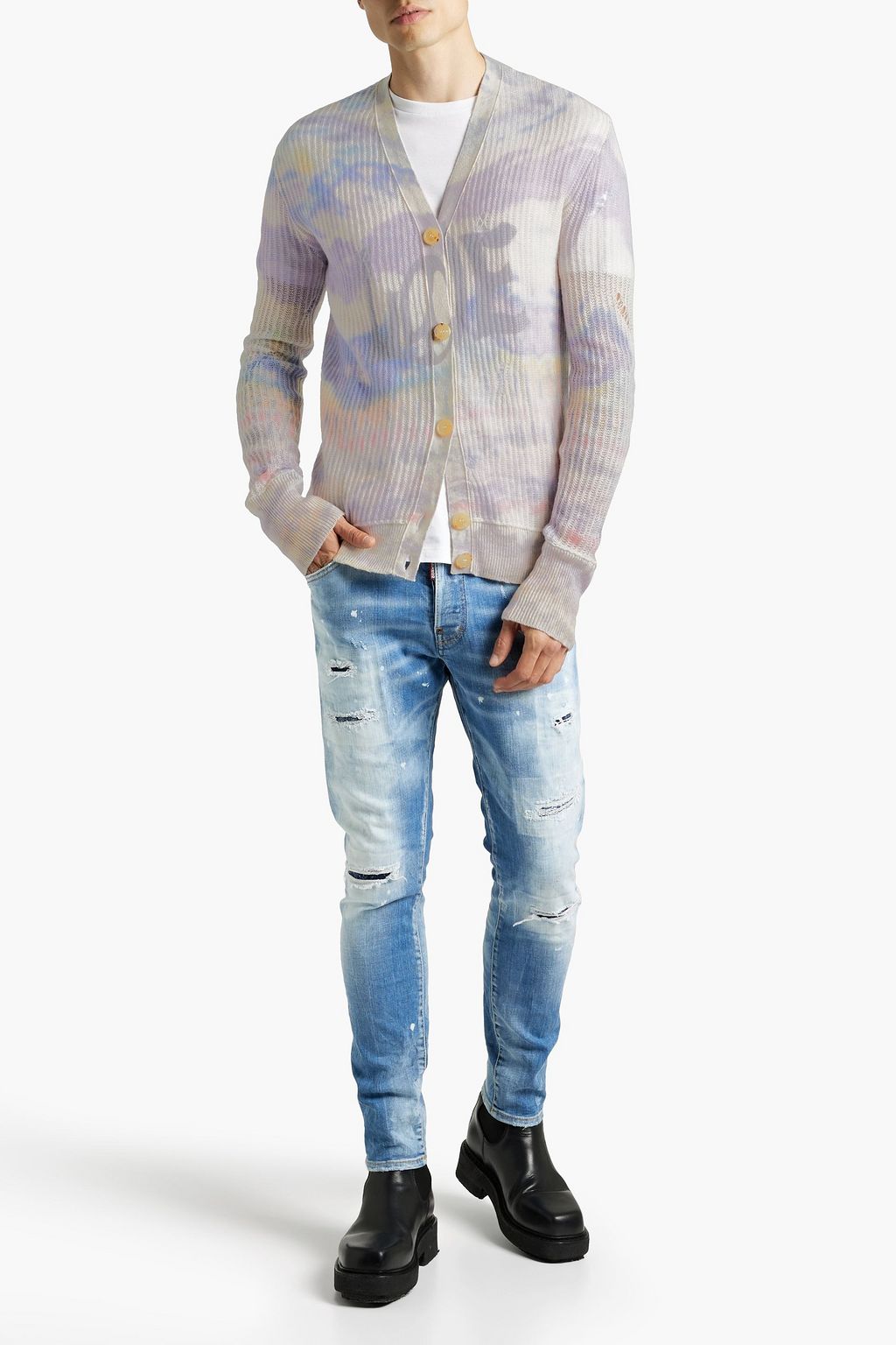 AMIRI Love distressed tie-dyed cashmere cardigan