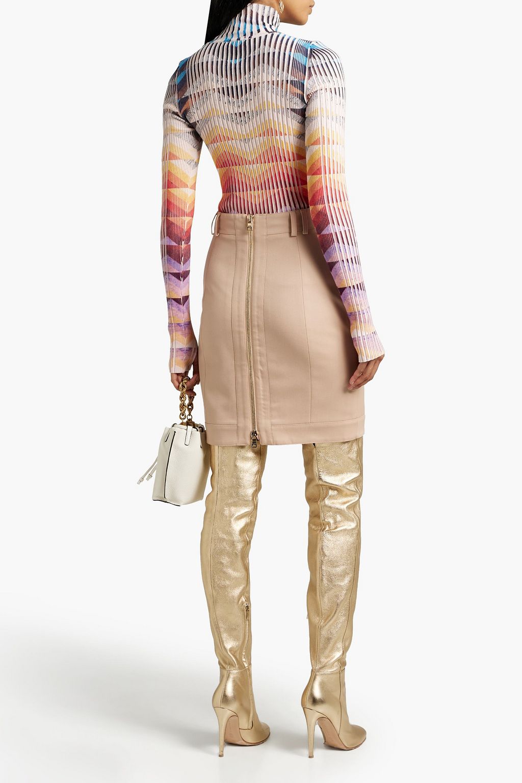 BALMAIN Button-embellished grain de poudre wool mini skirt