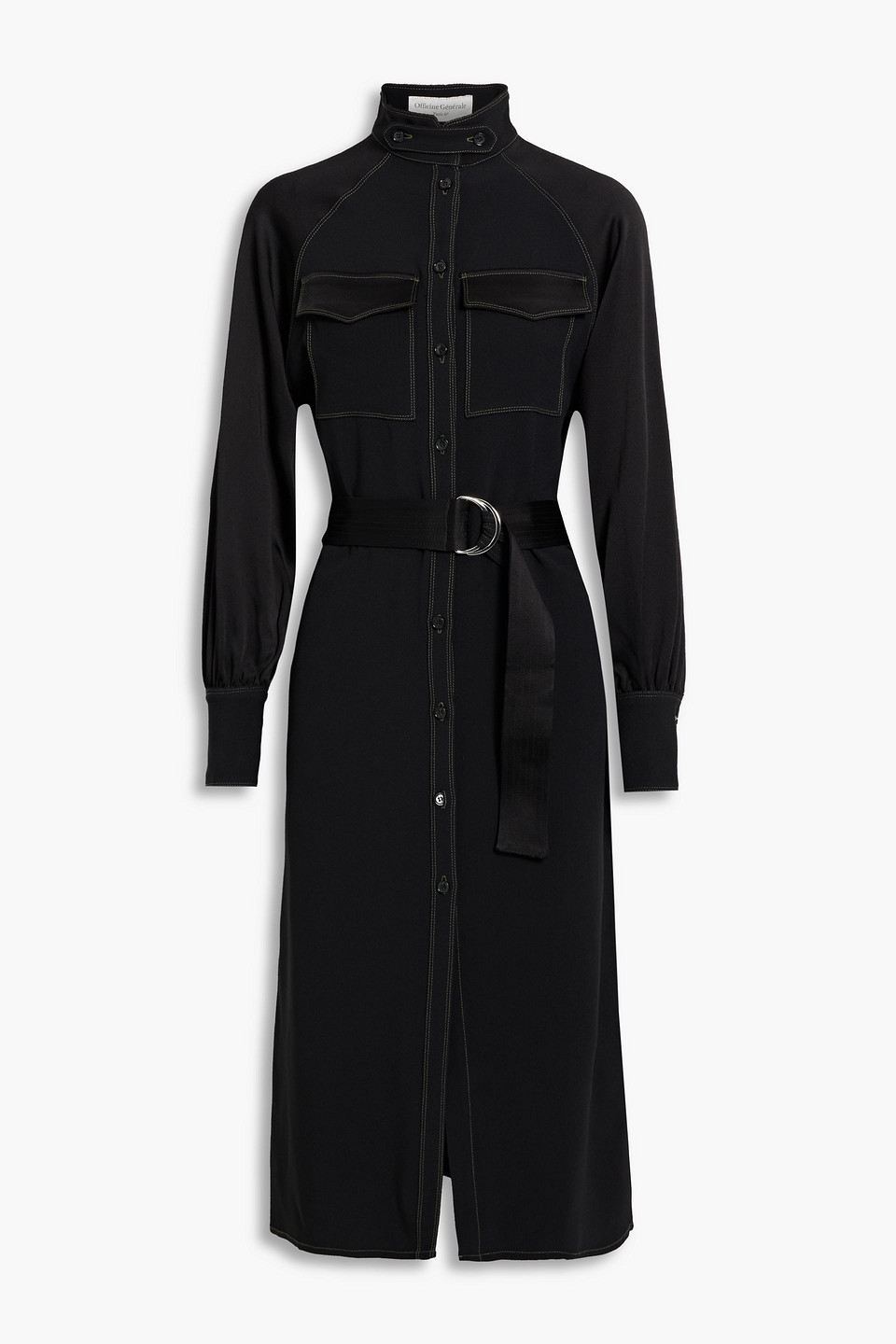 Officine Generale Lolie Belted Crepe Coat In Black