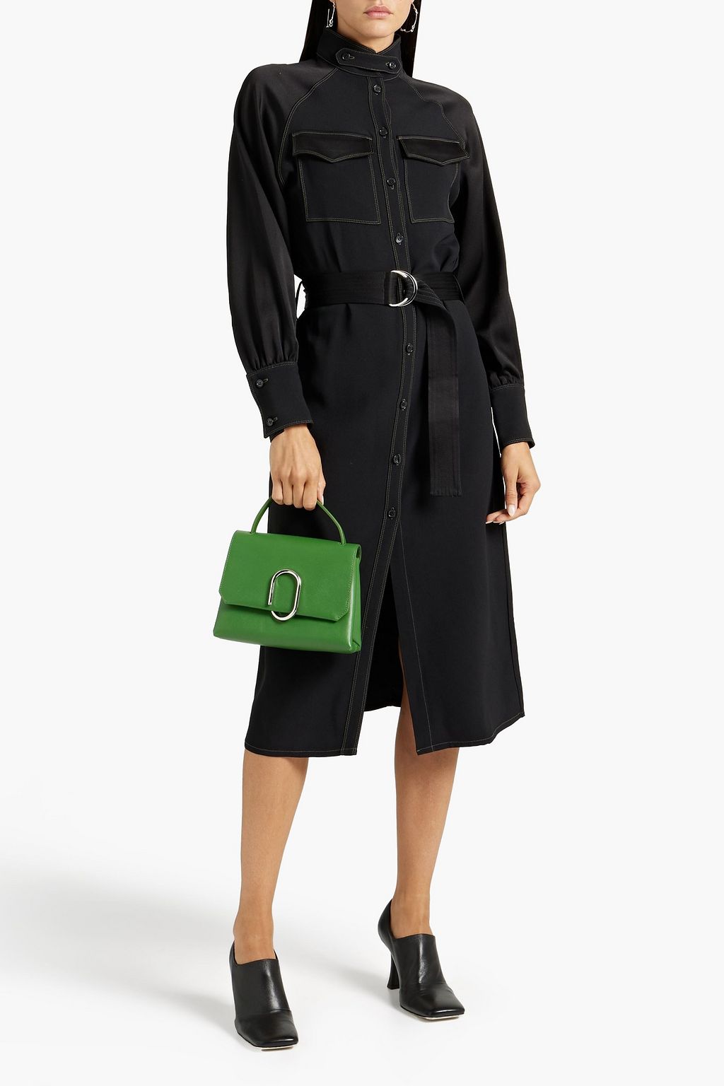 OFFICINE GÉNÉRALE Lolie belted satin-paneled crepe dress