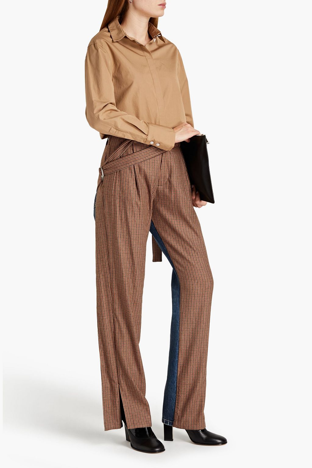BEN TAVERNITI™ UNRAVEL PROJECT Belted houndstooth wool-blend wide-leg pants