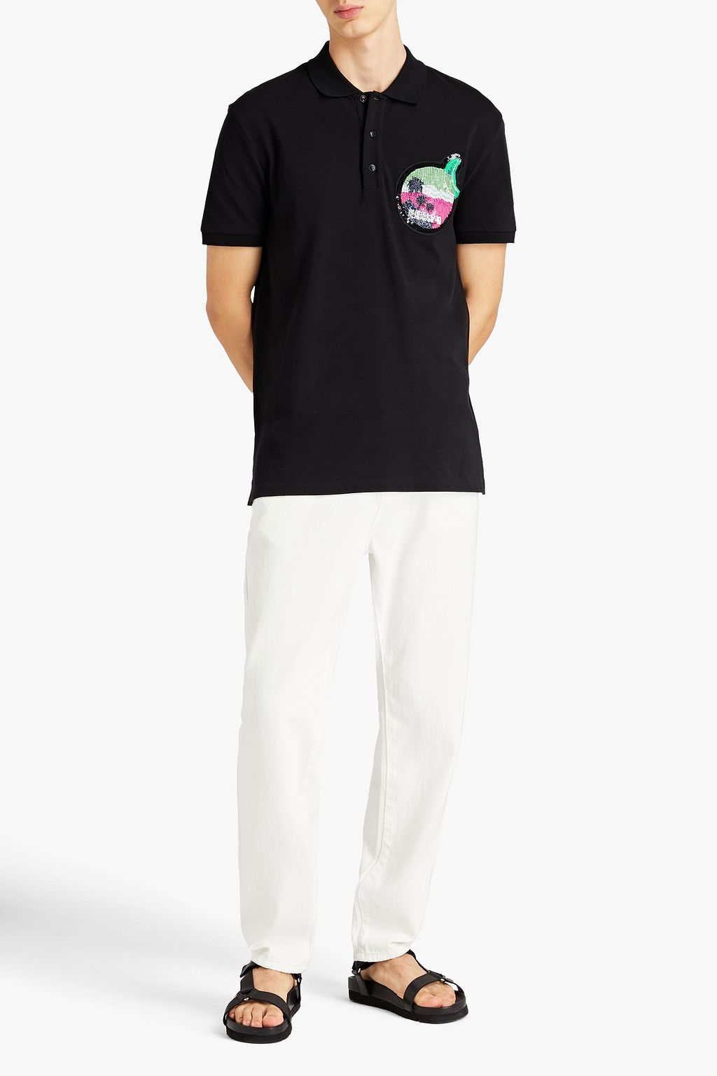 VALENTINO Embellished cotton-piqué polo shirt
