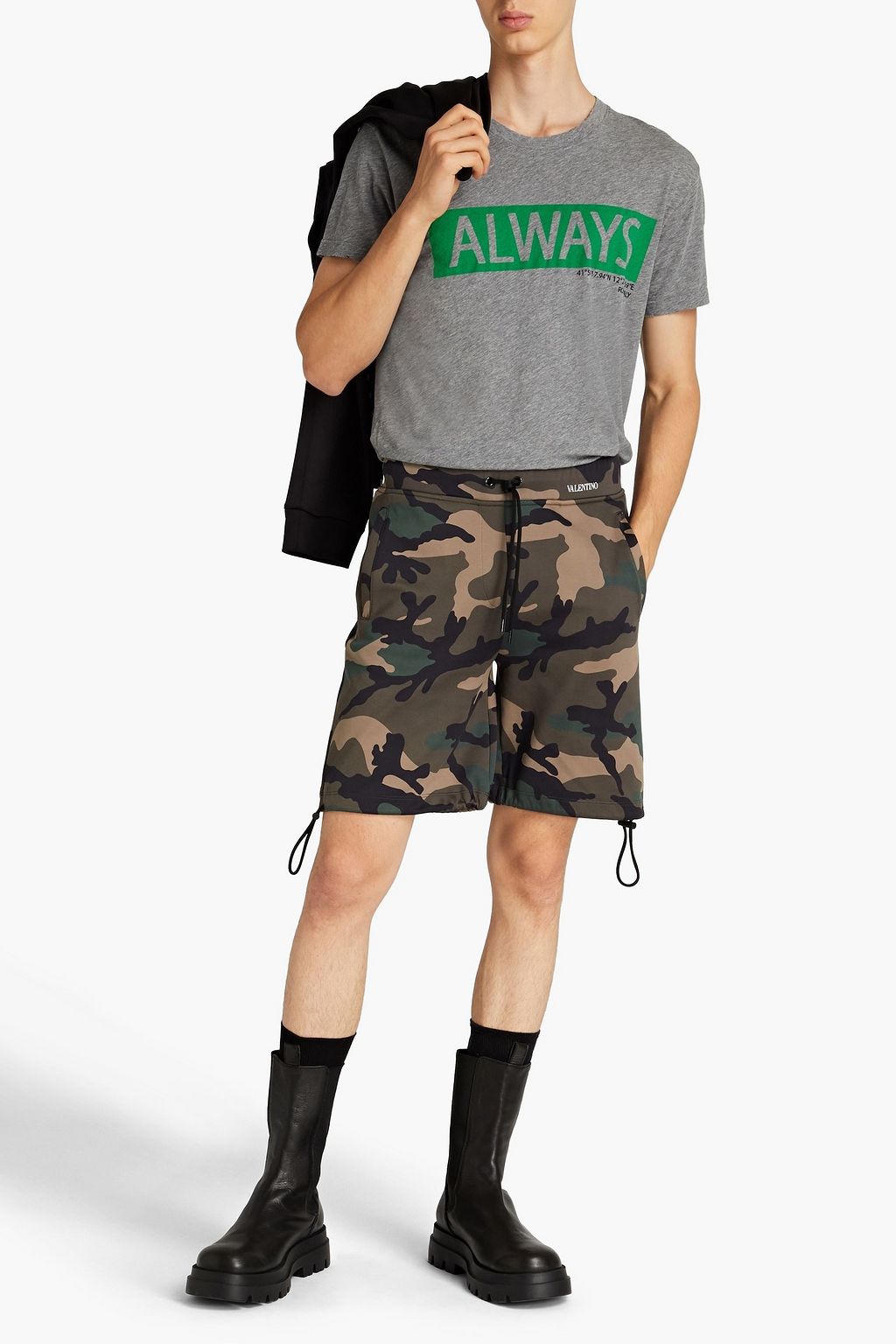 VALENTINO Mélange printed cotton-jersey T-shirt